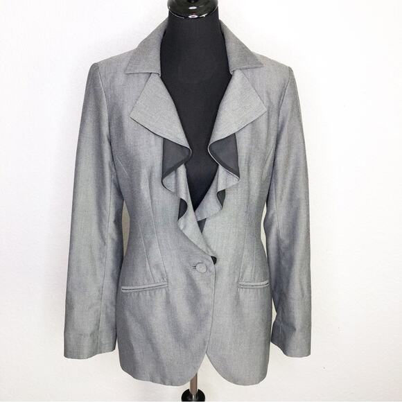WHBM gray black ruffle collar button front blazer size Small - Picture 1 of 15